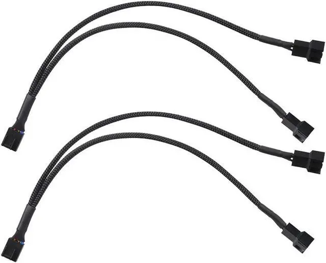 Main image of PWM Fan Splitter Cable 1 to 2, Black Sleeved 2 Way PC Fan Extension Cable Compatible with Computer 3 Pin & 4 Pin CPU / Case Fans, 10 Inch, 2 Pack