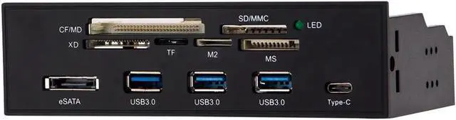 Alt view image 2 of 7 - 5.25 inch PC Computer Front panel All-in-1 Multifunction USB 2.0 card reader with 3 ports USB3.0,Type-C, eSATA ,Support MD,SD/MMC,XD,TF,M2,MS,64G CF card