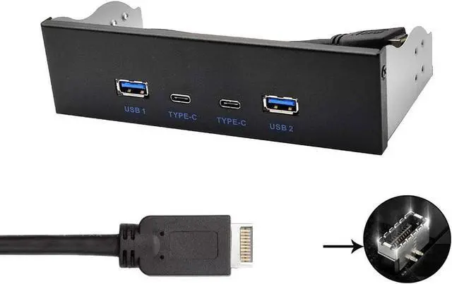 Alt view image 3 of 7 - USB 3.2 10Gbps USB Front Panel Hub 5.25 inch Bay 2x Type-C and 2x USB-A 4 Ports USB Computer Case Expansion Adapter,USB 3.2 Motherboard Header 20Pin Key-A Type-E to 4 USB Splitter Adapter -2.6FT Cable