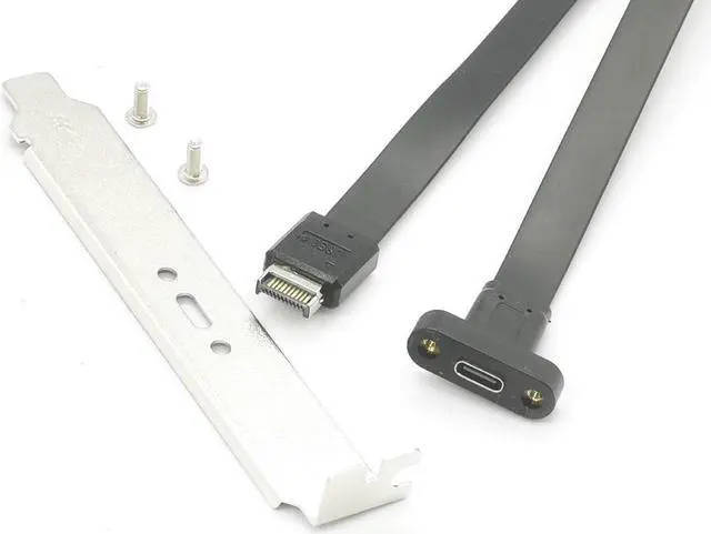 Alt view image 3 of 7 - 20Gbps USB 3.2 Gen 2x2 USB-C Adapter Flat Cable, Internal USB 3.2 20-Pin Type-E A Key Motherboard Header to Type-C Female Extension Cable with Full-Profile PCIe Bracket Cover,1.64FT