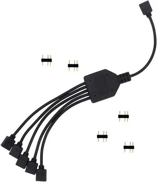 Alt view image 4 of 4 - 2 Pack 1-to-5 3 Pins Addressable RGB Splitter Y Cable,LED Strip RGB Case Fans 5 Way RGB Hub Compatible with Mystic Light and w/ 5V 3pin RGB Header