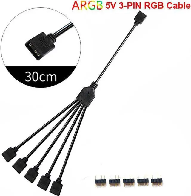 Alt view image 2 of 4 - 2 Pack 1-to-5 3 Pins Addressable RGB Splitter Y Cable,LED Strip RGB Case Fans 5 Way RGB Hub Compatible with Mystic Light and w/ 5V 3pin RGB Header