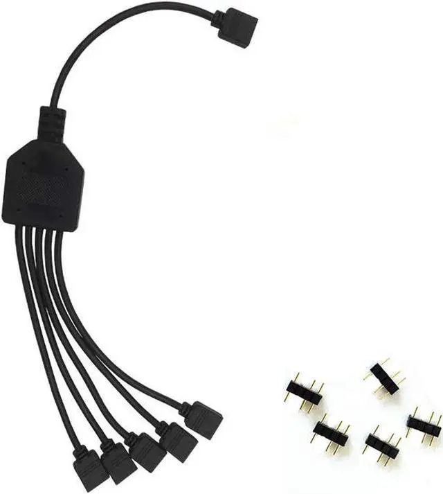Alt view image 3 of 4 - 2 Pack 1-to-5 3 Pins Addressable RGB Splitter Y Cable,LED Strip RGB Case Fans 5 Way RGB Hub Compatible with Mystic Light and w/ 5V 3pin RGB Header