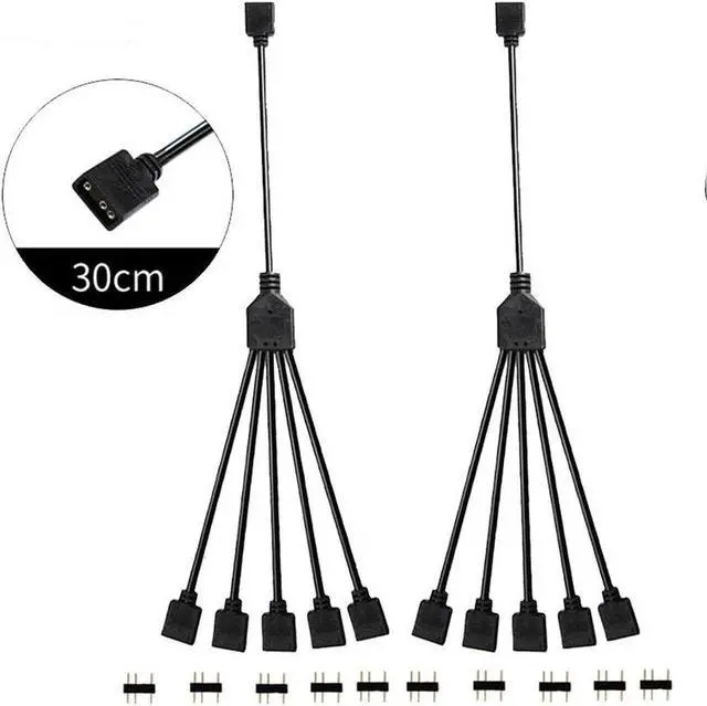 Main image of 2 Pack 1-to-5 3 Pins Addressable RGB Splitter Y Cable,LED Strip RGB Case Fans 5 Way RGB Hub Compatible with Mystic Light and w/ 5V 3pin RGB Header