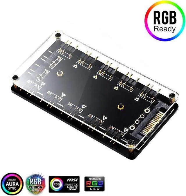 Main image of ARGB Hub 5V 3Pin SYNC 11 Ports Splitter w/ Magnetic Standoff & PMMA Case,SATA to 3pin Addressable RGB Adpater for LED Strip Lighting,Fans & Cooler- 1.64FT Extension Cable