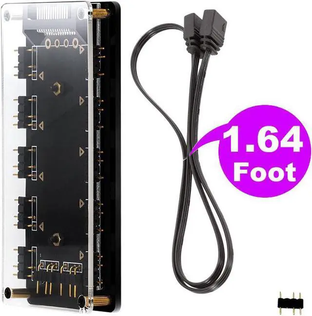 Alt view image 6 of 7 - ARGB Hub 5V 3Pin SYNC 11 Ports Splitter w/ Magnetic Standoff & PMMA Case,SATA to 3pin Addressable RGB Adpater for LED Strip Lighting,Fans & Cooler- 1.64FT Extension Cable