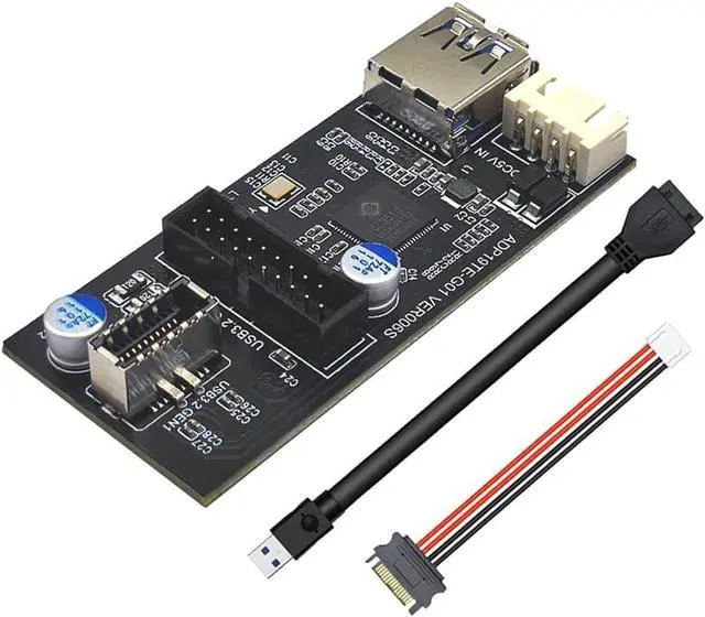 Alt view image 2 of 7 - Motherboard Internal USB 3.0 20Pin/19P Header to USB 3.2 Type-E A-Key and USB3 20 Pin Hub Splitter, Convert MB USB 19Pin Male to 2 Ports Expansion Card - 1.3FT USB 19-pin Internal Cable