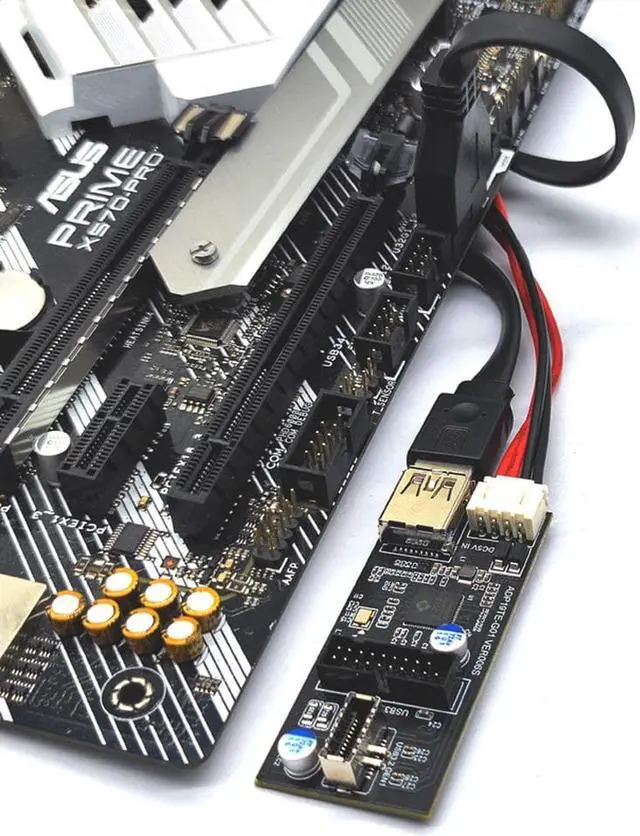 Alt view image 5 of 7 - Motherboard Internal USB 3.0 20Pin/19P Header to USB 3.2 Type-E A-Key and USB3 20 Pin Hub Splitter, Convert MB USB 19Pin Male to 2 Ports Expansion Card - 1.3FT USB 19-pin Internal Cable