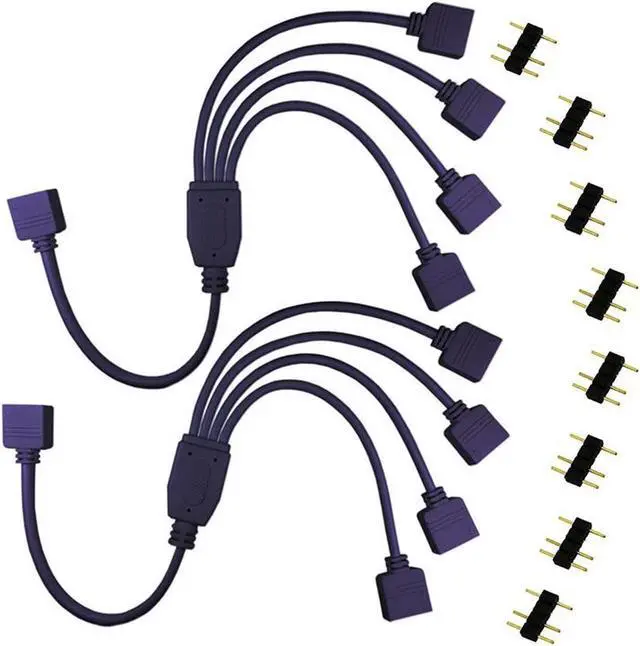 Alt view image 3 of 5 - 2 Pack 5V 3-Pin RGB 4-Way Female to x Female RBW LED Strip Splitter Cable,4 Port AURA RGB Lighting Hub w/ Gender Changer Adapter - 1 Foot