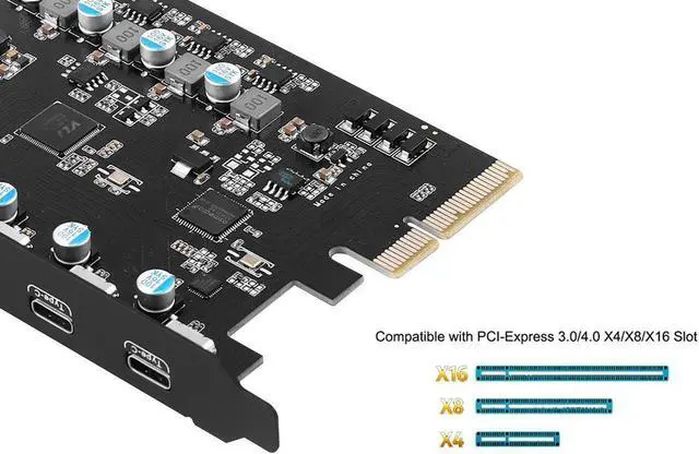 Alt view image 3 of 6 - PCIe 3.0/4.0 to 10Gbps USB 3.2 Gen2 Expansion Card,5-Ports (3x USB Type-C,2x USB A) to PCI Express x4 PC Internal USB Hub for Windows 10/8/7 Linux and MAC OS 10.8.2 above with Full-Profile Slot Cover