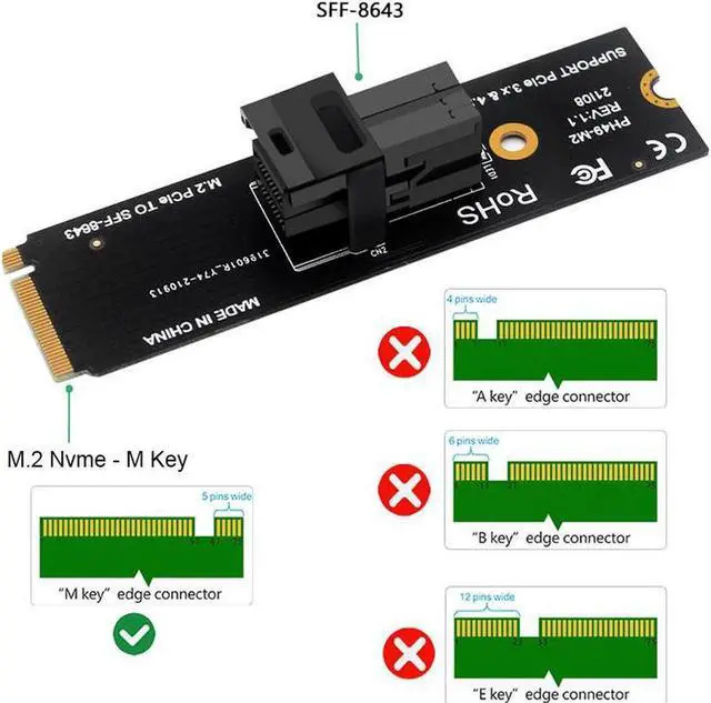 Alt view image 6 of 7 - U.2 to M.2 NVMe M-Key NVMe Adapter,M2 to Mini SAS SFF-8643 Expansion Card w/ SFF8643 to SFF-8639 PCIe SSD Adapter Cable for Mainboard Intel SSD 750 p3600 p3700 - 1.64FT