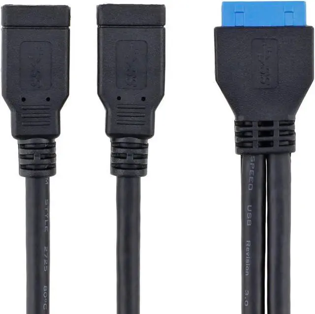 Alt view image 2 of 4 - 2 Port Internal USB 3.0 Motherboard 20-Pin Header to 2x USB 3.0 A 10-Inch Fem