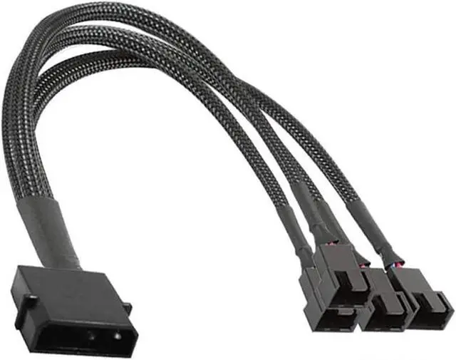 Main image of Molex to 3 Pin 4 Pin Fan Sleeved Power Splitter Cable Adapter,Molex LP4 to 4 x TX3 / TX4 (PWM) 12V PC Case Fan Cooler Y Splitter Power Extension Cord - 10 Inch,Black