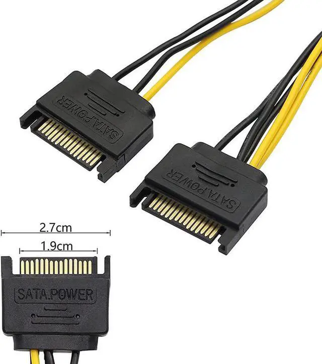 Alt view image 2 of 5 - SATA to GPU 8 Pin Power Adapter Cable - 2 x SATA 15pin to PCIe 8pin PCI-e Video Card Internal Power Adapter Converter - Dual SATA to Graphics Card 8pin (6+2) Cord - 8 Inches
