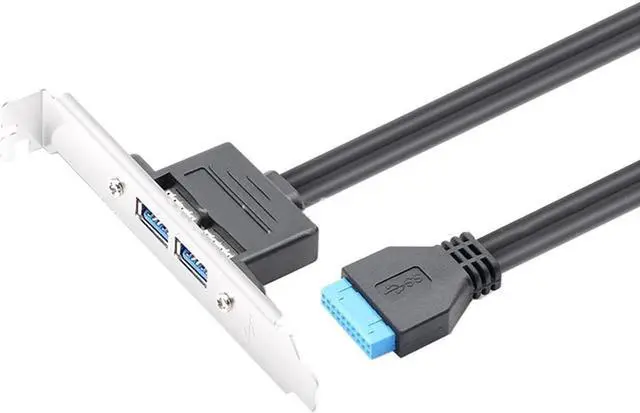 Alt view image 3 of 5 - USB 3.0 Motherboard 20-Pin Header to 2x USB 3.0 A Female Adapter Cable w/ Full Profile PCI Slot Bracket ,2 Ports USB 3.0 Back Panel Expansion Bracket to 20Pin - Black,1.64ft