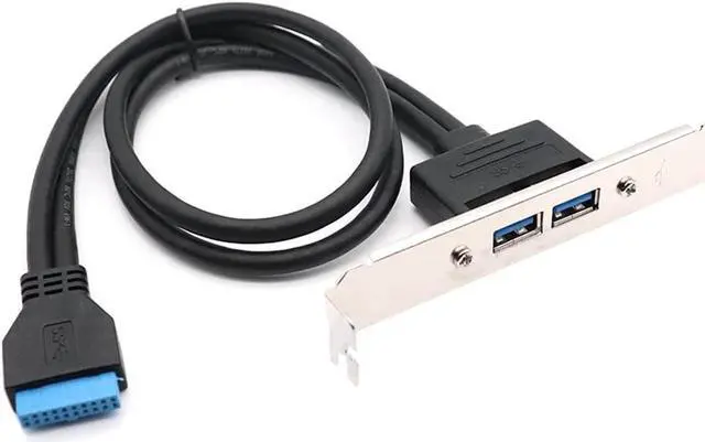 Main image of USB 3.0 Motherboard 20-Pin Header to 2x USB 3.0 A Female Adapter Cable w/ Full Profile PCI Slot Bracket ,2 Ports USB 3.0 Back Panel Expansion Bracket to 20Pin - Black,1.64ft