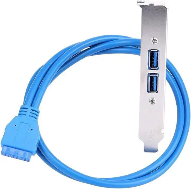 Alt view image 4 of 4 - USB 3.0 Motherboard 20-Pin Header to 2x USB 3.0 A Female Adapter Cable w/ Full Profile PCI Slot Bracket ,2 Ports USB 3.0 Back Panel Expansion Bracket to 20Pin - Blue,1.64ft