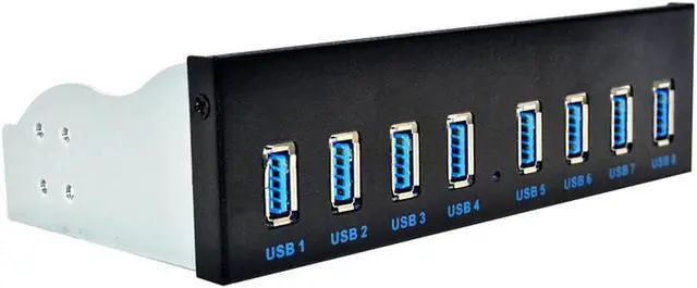 Alt view image 2 of 4 - 8 Ports USB 3.0 Hub 5.25" Front Panel Internal CD-ROM Bay Bracket, 8 x USB 3.0 Type A Female to Motherboard USB 20 pin Hub Splitter Adapter,USB 20pin to 8 USB 3.0 Splitter