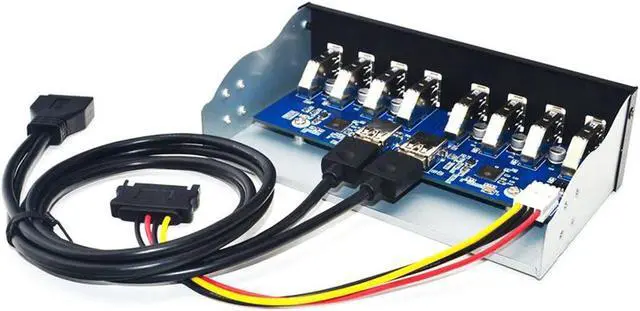 Alt view image 4 of 4 - 8 Ports USB 3.0 Hub 5.25" Front Panel Internal CD-ROM Bay Bracket, 8 x USB 3.0 Type A Female to Motherboard USB 20 pin Hub Splitter Adapter,USB 20pin to 8 USB 3.0 Splitter
