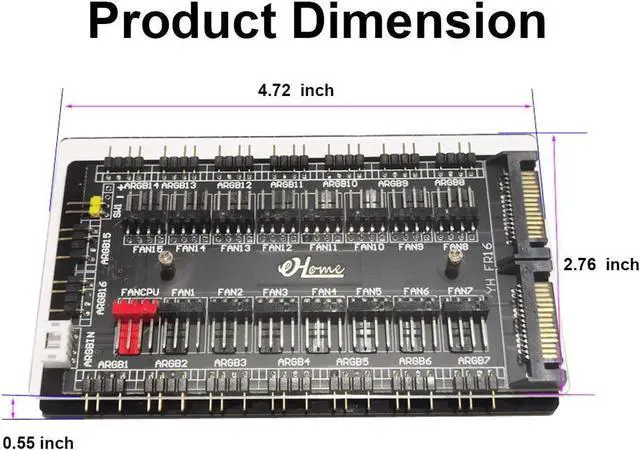 Alt view image 5 of 5 - 12V 4Pin PWM Hub & 5V 3Pin ARGB Controller with SATA 15Pin Power 2-in-1 16 Way Sync CPU Cooling Fan Addressable RGB Lighting PCB Splitter for Extended Motherboard Interface & LED Strip -Black