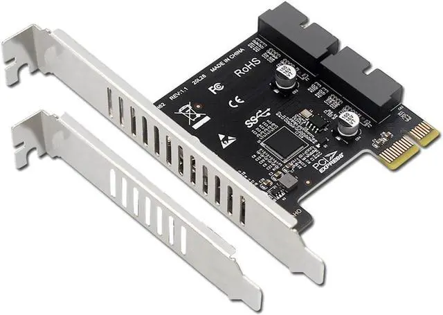 Alt view image 7 of 7 - PCI-E 1X to 2 Ports Internal USB 3.0 19Pin 20Pin Header for Front Panel,USB 3.0 5Gbps to PCIe Expansion Card Adapter with High & Low Profile Bracket for Desktop Computer Motherboard