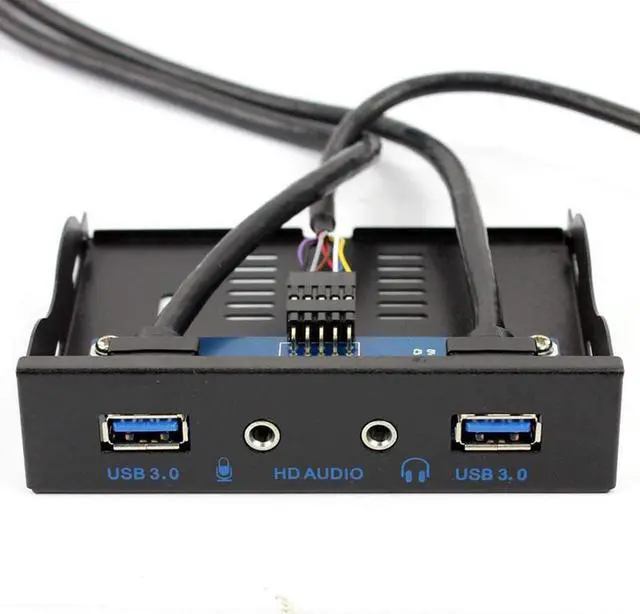 Main image of 3.5" Front Panel USB 3.0 Hub, Motherboard 20 Pin to 2 Ports USB 3.0 Splitter, HD Audio Mic Connector Adapter with Internal Floppy Bay Bracket - 2 Feet Cables