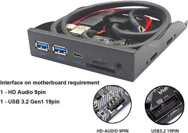 Alt view image 3 of 6 - USB3.2 GEN1 5Gbps Type C & 2 x USB-A Hub 3.5 Front Panel USB 3.0 SD/Micro SD/TF 3.5" Internal Card Reader with 4-Pole 3.5mm HD-Audio for 3.5 inch Floppy Disk Bay