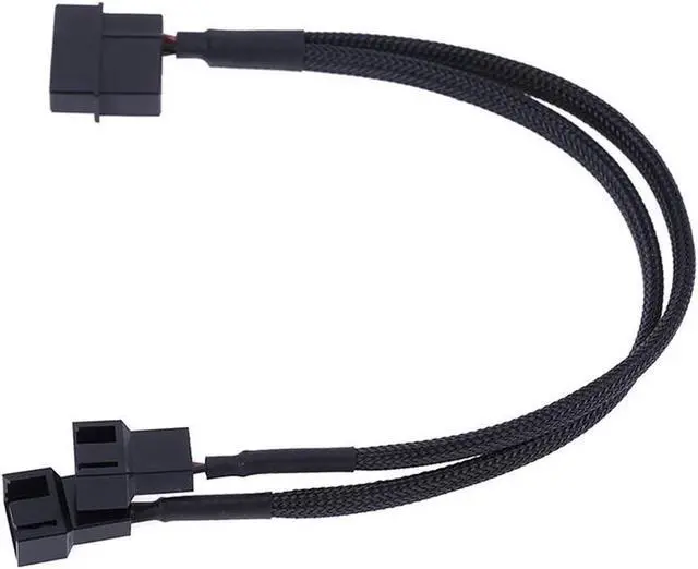 Alt view image 2 of 5 - 10 inch Black Sleeved 4pin IDE Molex to 2 Ports 3Pin/4Pin PWM Fan Power Splitter Adapter Cable - 12V DC Only