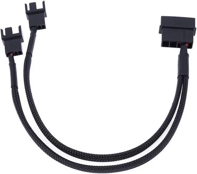 Alt view image 3 of 5 - 10 inch Black Sleeved 4pin IDE Molex to 2 Ports 3Pin/4Pin PWM Fan Power Splitter Adapter Cable - 12V DC Only