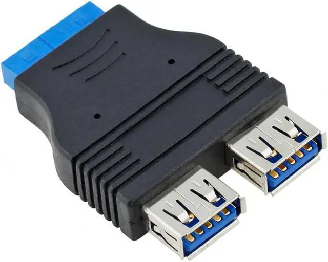 Main image of Dual Port USB 3.0 to Motherboard Mainboard Internal 20pin /19pin Header Adapter ,20-pins to 2 X USB A Female Connector