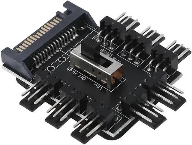 Main image of PC Fan Speed Controller - 8 Way Cooling Fan Hub w/ 7/12V Voltage Switch - 1 to 8 Multi Way Splitter for 3-Pin / 4 Pin Case Fan - PCB Adapter - Power by SATA
