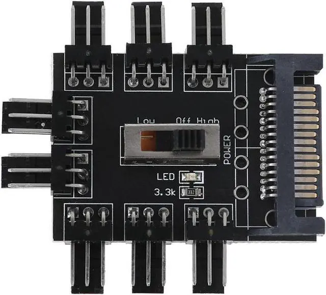 Alt view image 2 of 4 - PC Fan Speed Controller - 8 Way Cooling Fan Hub w/ 7/12V Voltage Switch - 1 to 8 Multi Way Splitter for 3-Pin / 4 Pin Case Fan - PCB Adapter - Power by SATA