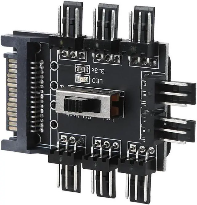 Alt view image 3 of 4 - PC Fan Speed Controller - 8 Way Cooling Fan Hub w/ 7/12V Voltage Switch - 1 to 8 Multi Way Splitter for 3-Pin / 4 Pin Case Fan - PCB Adapter - Power by SATA