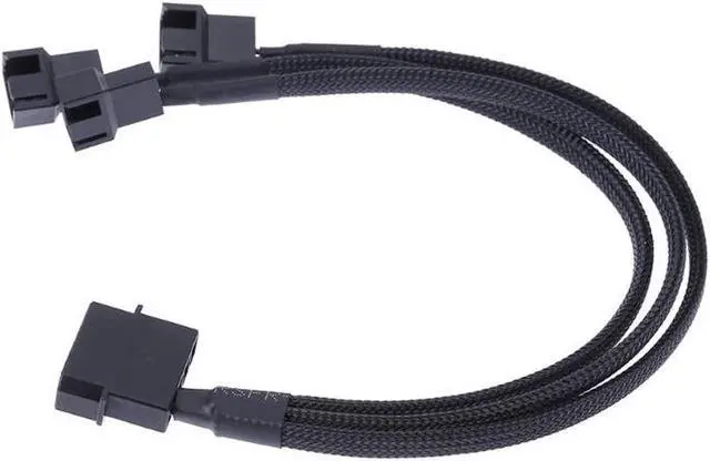 Main image of Case Fan Power Splitter Cable 1X3, Molex IDE to 3 Ports 3pin / 4 Pin PWM CPU Cooler Fanout Power Adapter Converter - 12V DC Only - 10 Inches, Sleeved Black