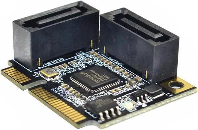 Alt view image 3 of 6 - Mini PCIe to 2 Ports SATA III Adapter Converter,Low Profile Dual SATA Mini PCI Express Half Size Extension Controller Card for SATA 3.0 Hard Drive, 6Gpbs SSD,DVD ROM- with Full Size Bracket