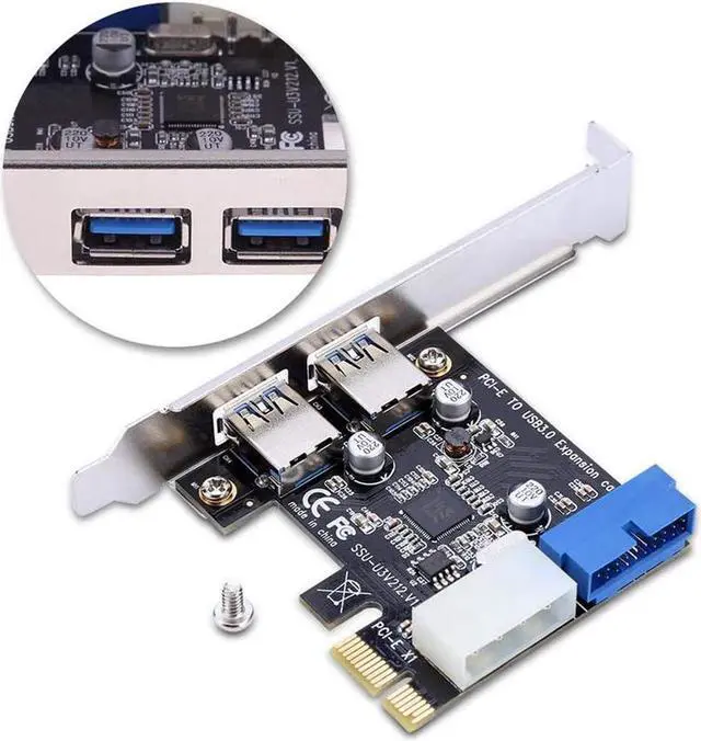 Alt view image 4 of 6 - 4 Port PCIE PCI-e to USB 3.0 (2 x Type A+ 20 Pin Internal) Expansion Card Hub Controller PCI Express Card Adapter w/ Molex Power