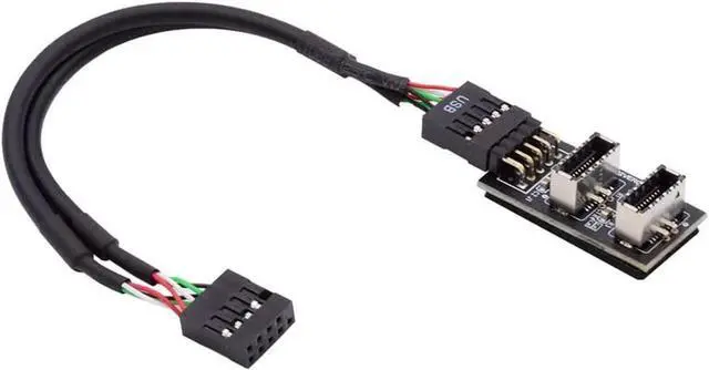 Main image of Motherboard USB 2.0 9pin Header to Dual USB 3.2 Front Panel Socket Key-A Type-E Extension Hub Splitter Adapter - USB 9 Pin to 2x USB 3.2 Motherbaord Connectors Extender - 6" USB 9-pin Internal Cable