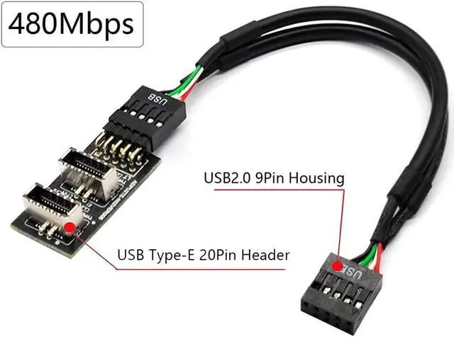 Alt view image 4 of 6 - Motherboard USB 2.0 9pin Header to Dual USB 3.2 Front Panel Socket Key-A Type-E Extension Hub Splitter Adapter - USB 9 Pin to 2x USB 3.2 Motherbaord Connectors Extender - 6" USB 9-pin Internal Cable