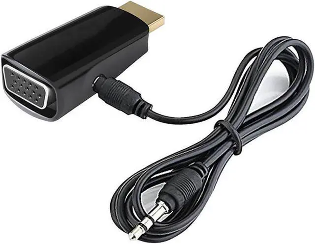 Alt view image 3 of 4 - Gold-Plated HDMI-compatible to VGA Converter Adapter w/ 3.5mm Audio Port for PC, Laptop, DVD, Desktop and other HDMI-compatible Input to VGA output Devices - Black- 1920x1080p