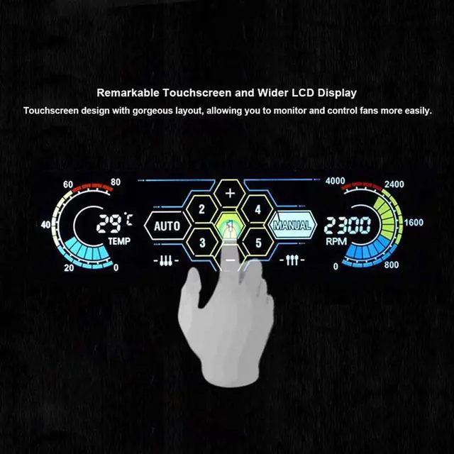 Alt view image 5 of 5 - 5.25 Touchscreen LCD 5 Way Fan Speed Controller-PC Computer Cooling Temperature Controller Front Pane w/ Temperature Monitor, RPM Display,Speed Control and Fan Fail Alarm Feature