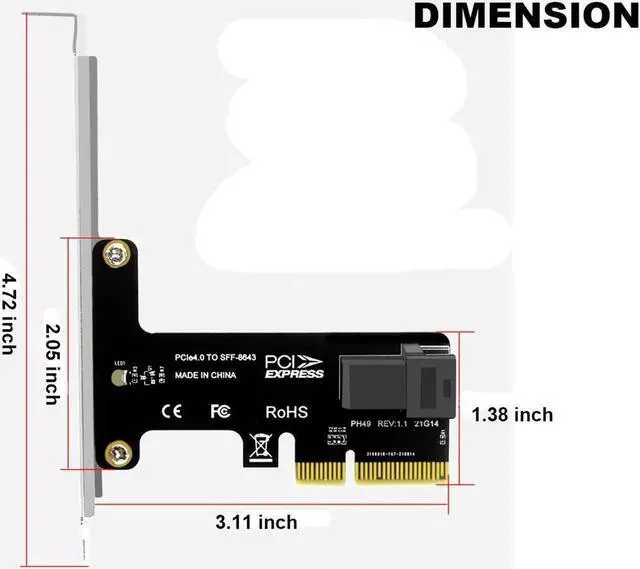 Alt view image 4 of 6 - PCIe X4 to U.2 NVMe SSD Adapter,PCI Express to Mini SAS SFF-8643 Expansion Card w/ SFF8643 to SFF-8639 PCIe SSD Adapter Cable for Mainboard Intel SSD 750 p3600 p3700 - 1.64FT