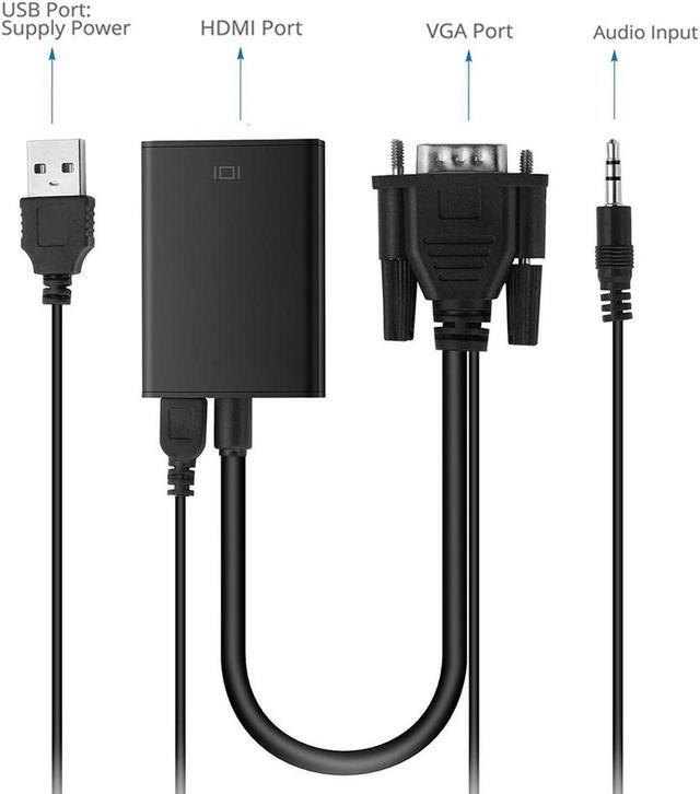 Alt view image 5 of 6 - Aluminum Case VGA Male to HDMI Female Adapter Converter w/ 3.5mm Audio Cable and Micro USB Charging Cord for HDTV,Monitor,DVD Player, Tablet PC, Digital Camera