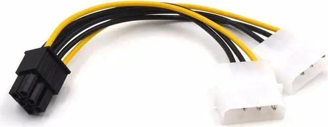 Main image of 6 inch 6-Pin PCI Express to 2 x IDE Molex 4 pin LP4 Graphics Video Card Power Converter Cable - PCIe 6 pin to Dual 4pin Adapter