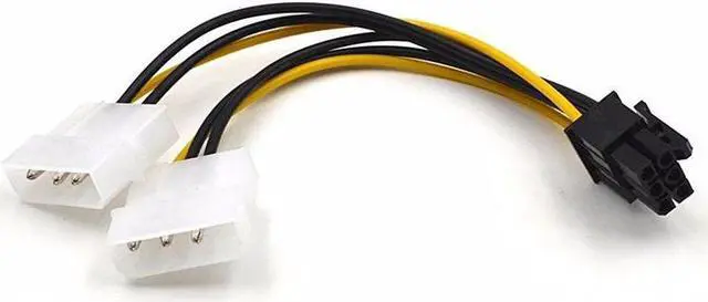 Alt view image 2 of 4 - 6 inch 6-Pin PCI Express to 2 x IDE Molex 4 pin LP4 Graphics Video Card Power Converter Cable - PCIe 6 pin to Dual 4pin Adapter