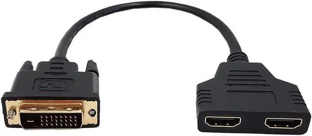 Main image of DVI to HDMI Cable, Gold-Plated DVI-D(24+1) Male to Dual HDMI Female 1080p HDMI Video Adapter Splitter Cable (Only 1 output device should be active at any time)