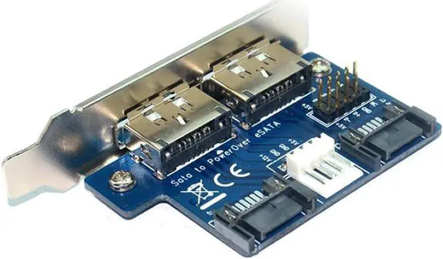 Alt view image 3 of 6 - Desktop 2 Ports SATA to Power eSATA eSATAp 9Pin to USB 2.0 Converter Power by SATA 15pin w/full Profile Bracket Expansion Card