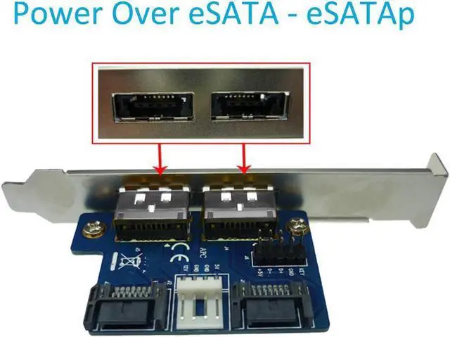 Alt view image 5 of 6 - Desktop 2 Ports SATA to Power eSATA eSATAp 9Pin to USB 2.0 Converter Power by SATA 15pin w/full Profile Bracket Expansion Card