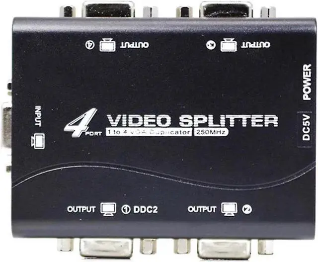 Main image of 1X4 VGA Splitter 1 In 4 Out,4 Ports 250MHz VGA Splitter HUB Support 1920x1440@60Hz Resolution