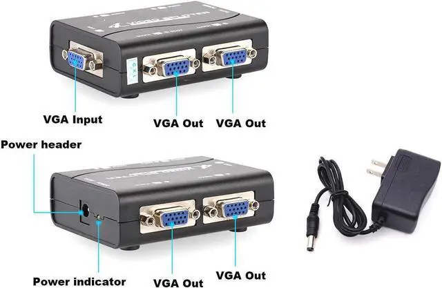 Alt view image 4 of 6 - 1X4 VGA Splitter 1 In 4 Out,4 Ports 250MHz VGA Splitter HUB Support 1920x1440@60Hz Resolution