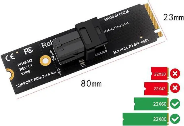 Alt view image 3 of 6 - M-Key NVMe M.2 to SFF-8643 Adapter Expansion Card, MiniSAS to NVMe PCIe 4.0 Card for U.2 (SFF-8639) NVMe SSD - Support Intel 750 SSD